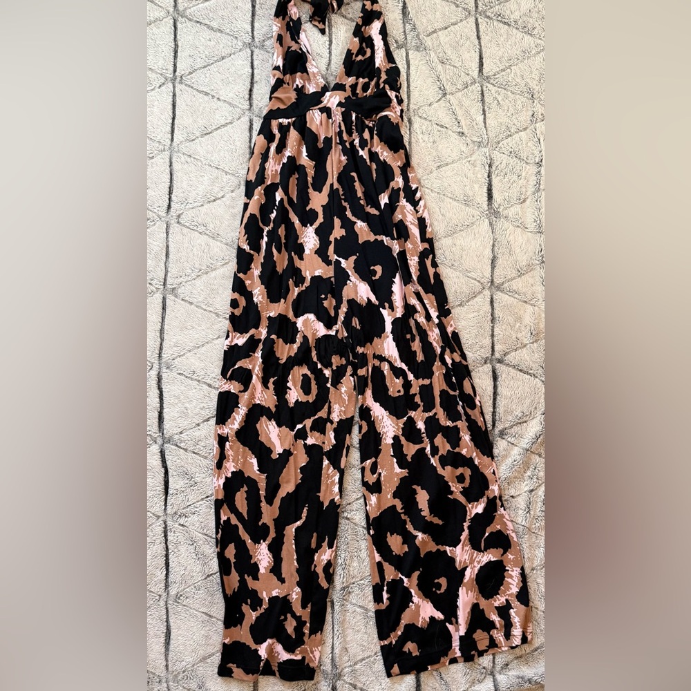Diane Von Furstenberg Black and Brown Halter Jumpsuit